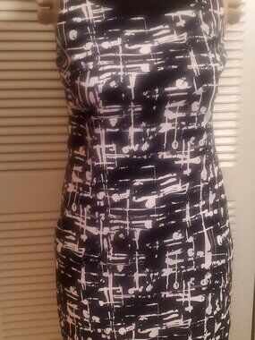 AB STUDIO WOMENS BLACK AND WHITE SLEEVELESS DRESS